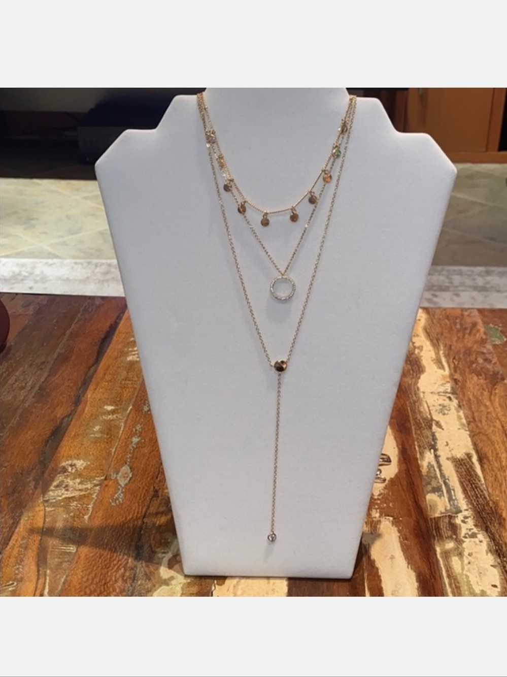 Panacea Layered Gold-Tone Necklace with Disc and Crystal Accents